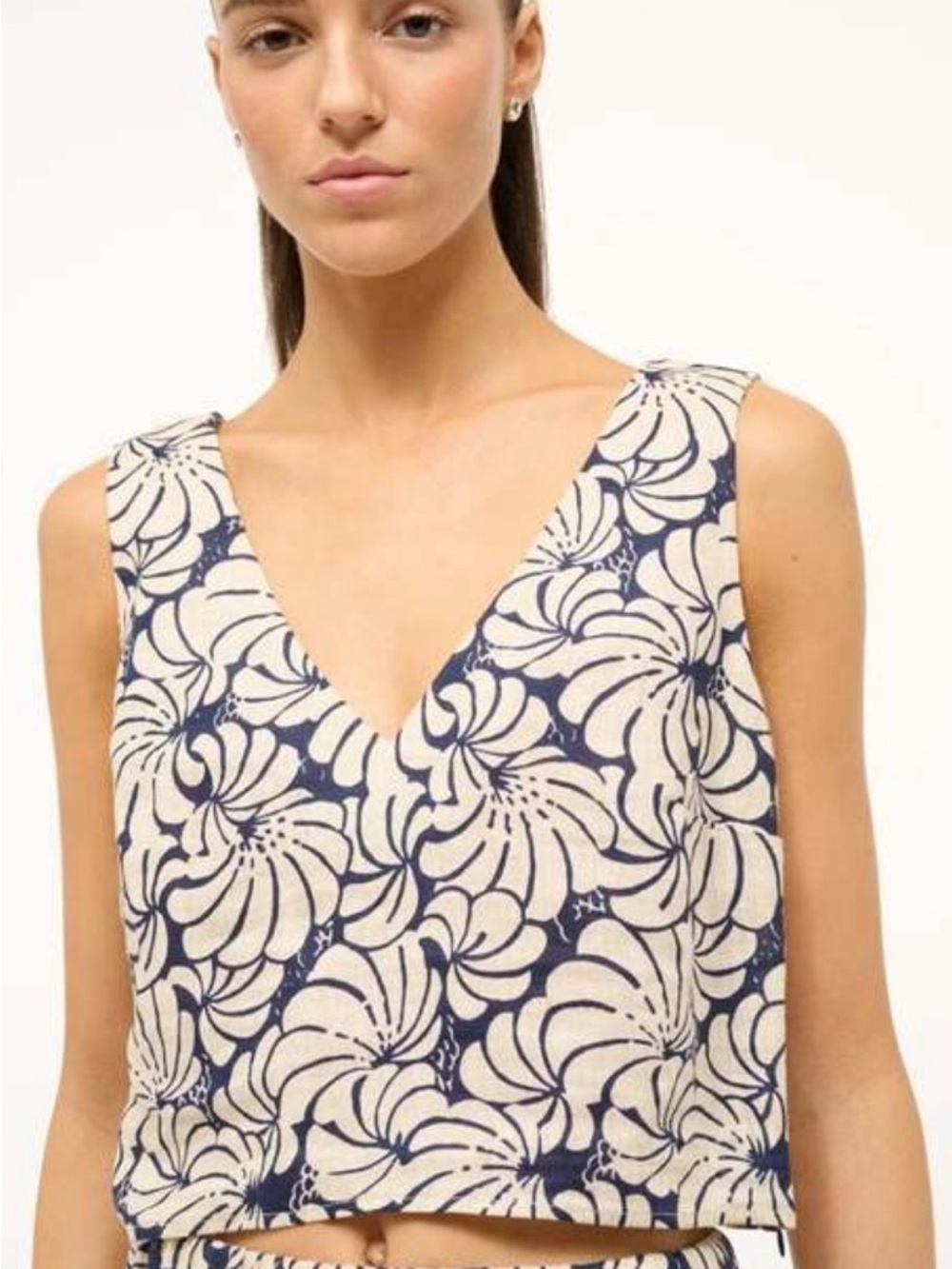 STAUD CATANIA TOP - Navy and Cream scallop block print / Size Small / - Picture 6 of 6